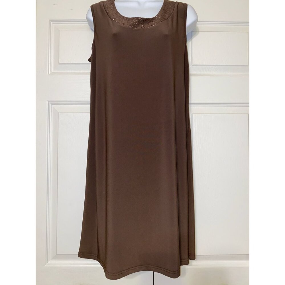 Elegant Brown Sleeveless Dress With Matching Sheer Jacket Embellished Neckline W